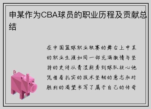 申某作为CBA球员的职业历程及贡献总结